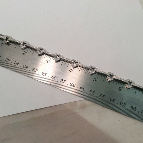 14k WHITE Solid Real Gold Daimond Heart Beautiful Fancy Lady Bracelet 7 1/4'' - Picture 8 of 8